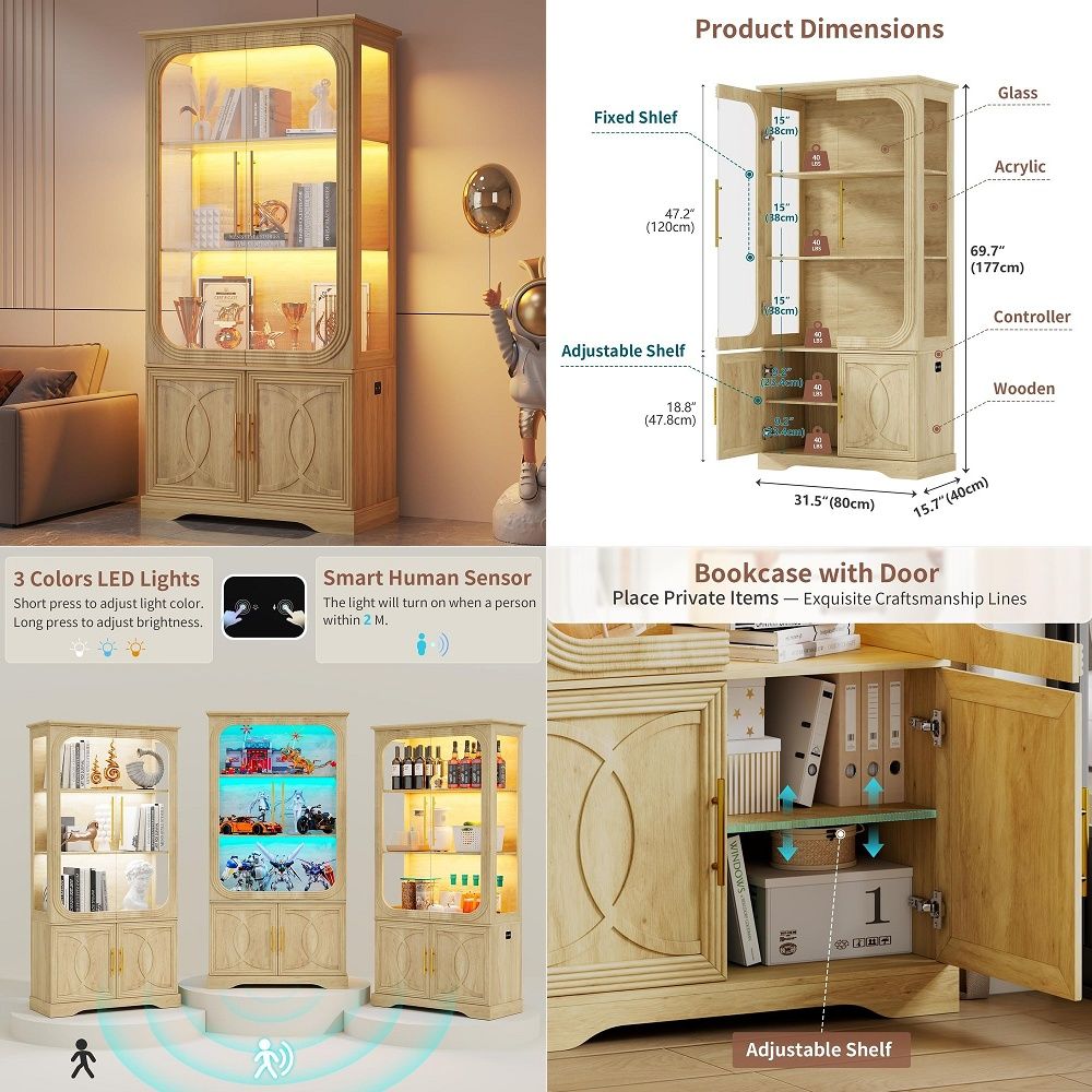 Glass Cabinet Display - Vitrinekast met glazen deuren en opbergplank,