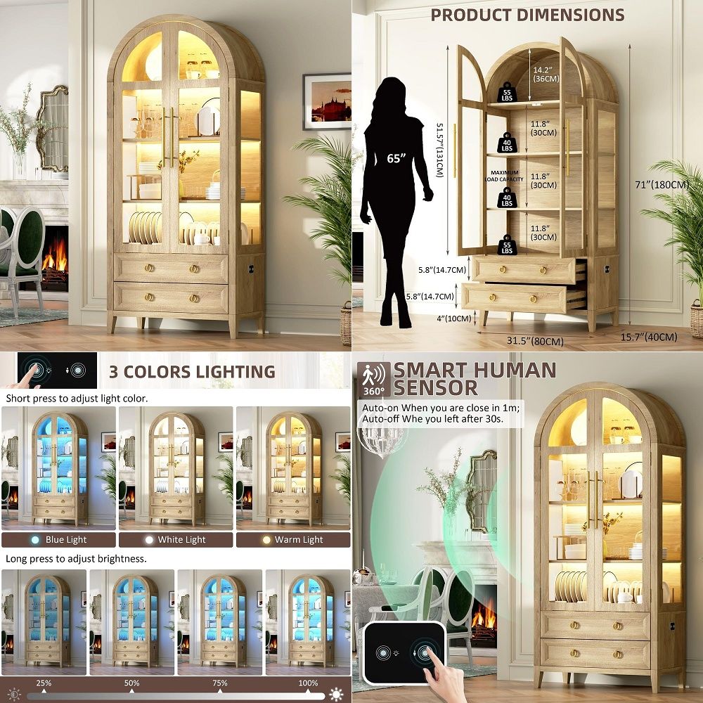 Glass Cabinet Display - 71 gebogen curiosakast met glazen deuren,