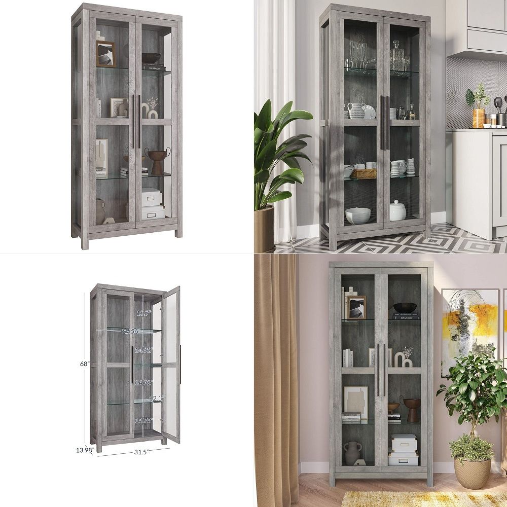 Glass Cabinet Display - Glazen vitrinekast, hoge curiosakast met deuren