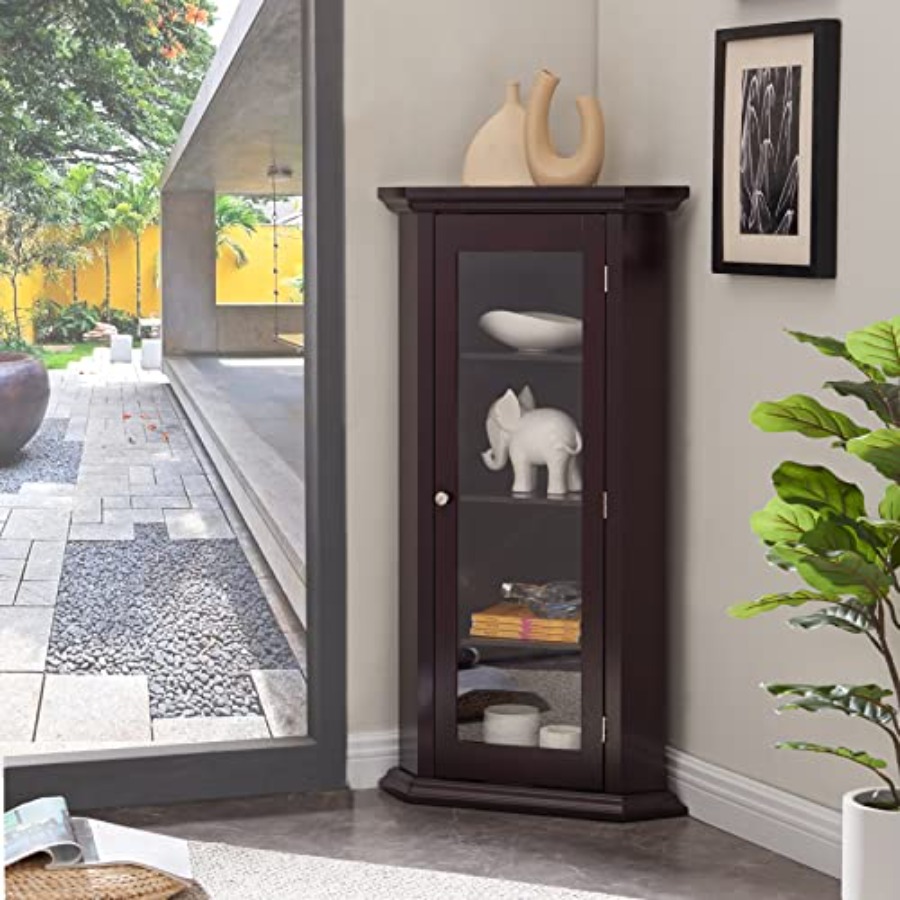 Glass Cabinet Display - Hoekvitrine voor de woonkamer, houten materiaal,