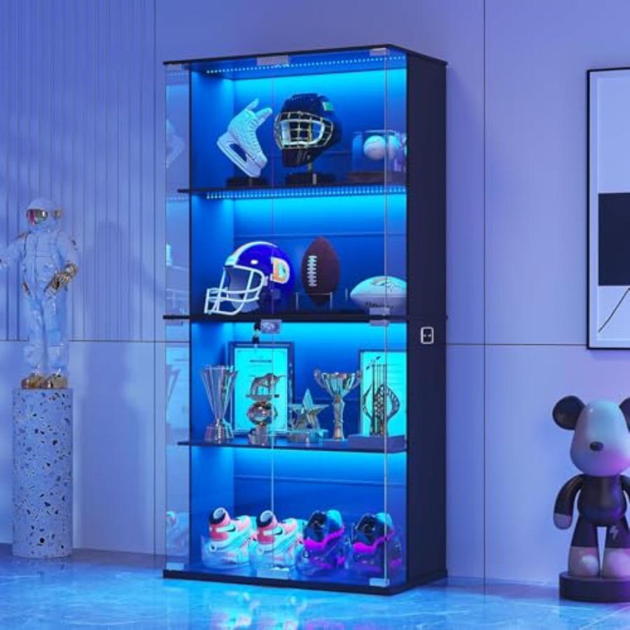Glass Cabinet Display - Zwarte vitrinekast met glazen deur, afsluitbare