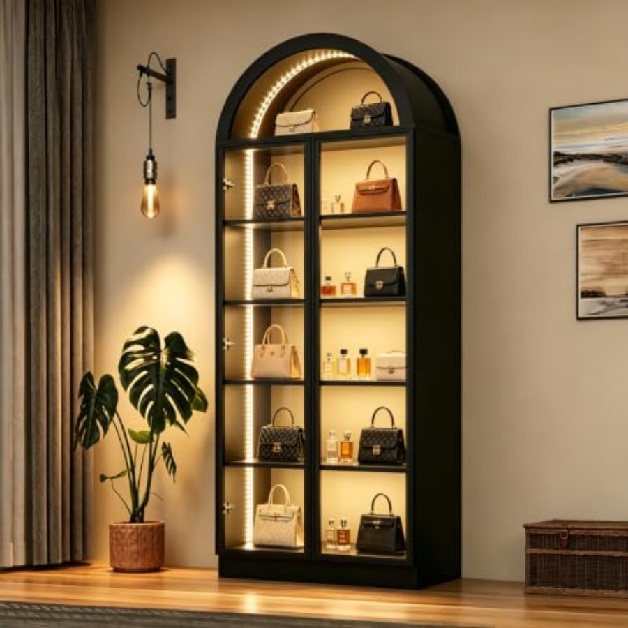 Glass Cabinet Display - Boogvormige vitrinekast voor woonkamer of kantoor,