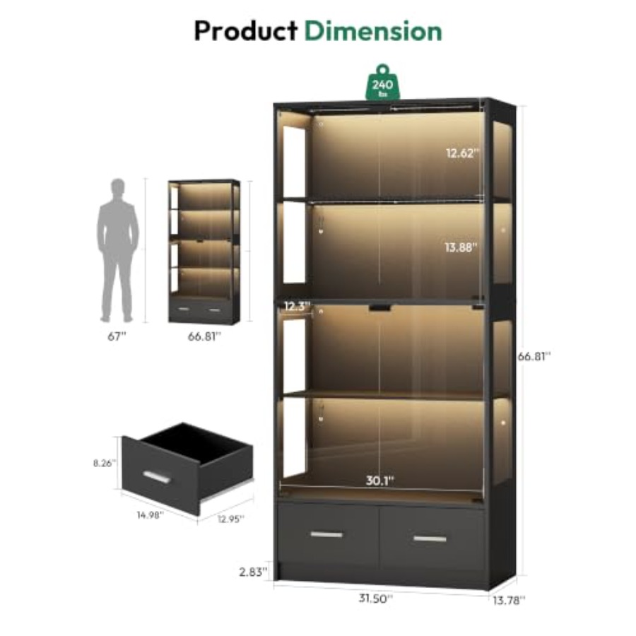 67-inch glazen vitrinekast voo - Glass Cabinet Display recensie en prijs