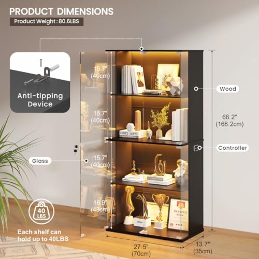 Zwarte vitrinekast met glazen  - Glass Cabinet Display recensie en prijs